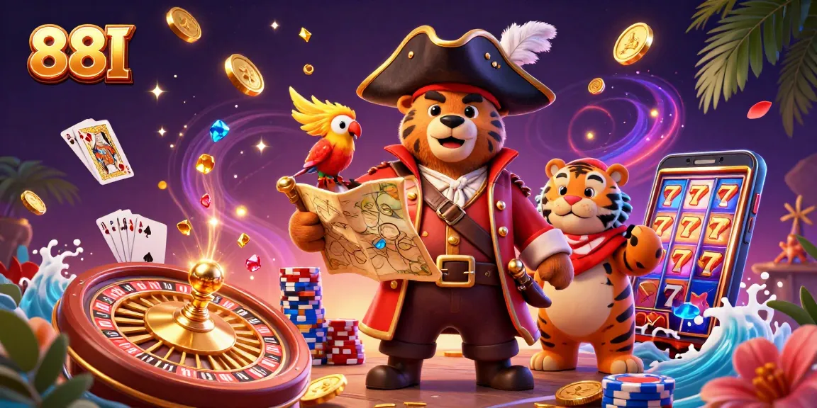Spin and win at the casino with 88I, featuring a pirate captain and treasure map.