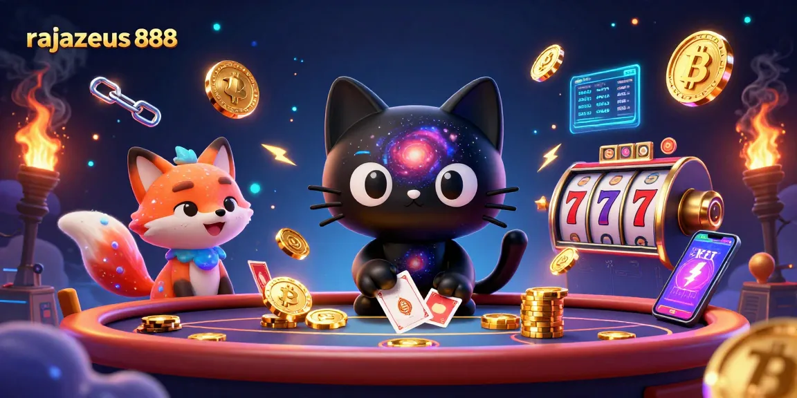 Experience exciting gameplay at rajazeus 888 with a cosmic casino-themed 3D illustration showcasing a captivating black hole cat.