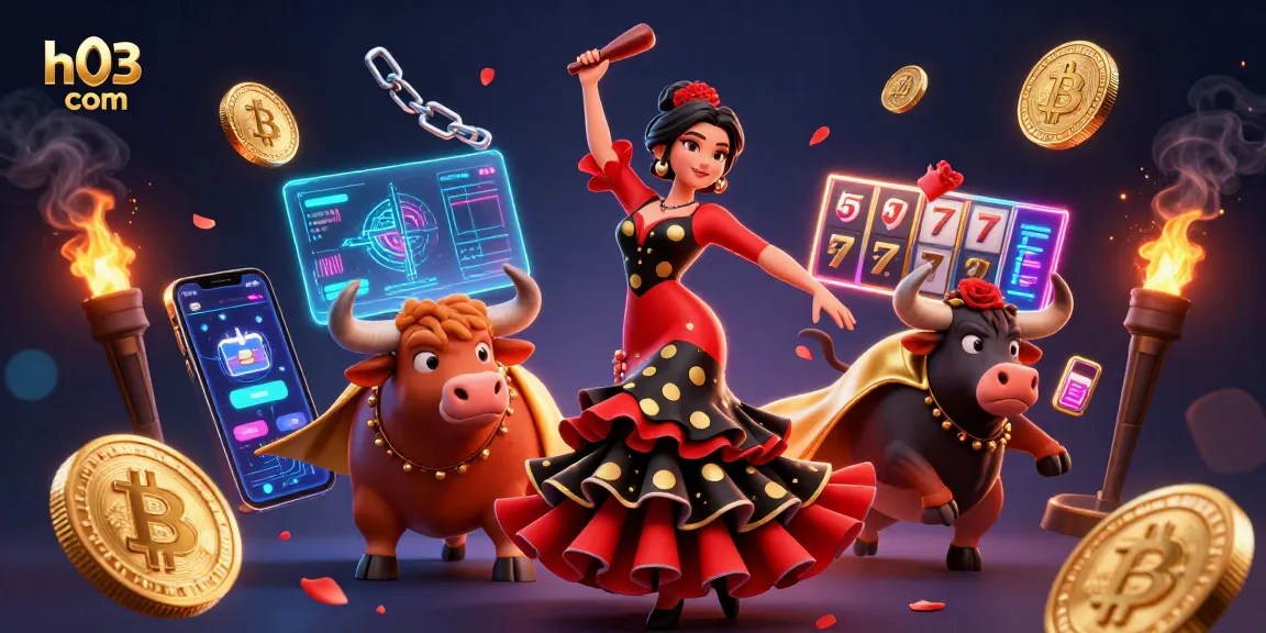 Taruh besar dengan H03 com sebagai penari flamenco yang memikat dan seekor banteng melambangkan kegembiraan perjudian online.