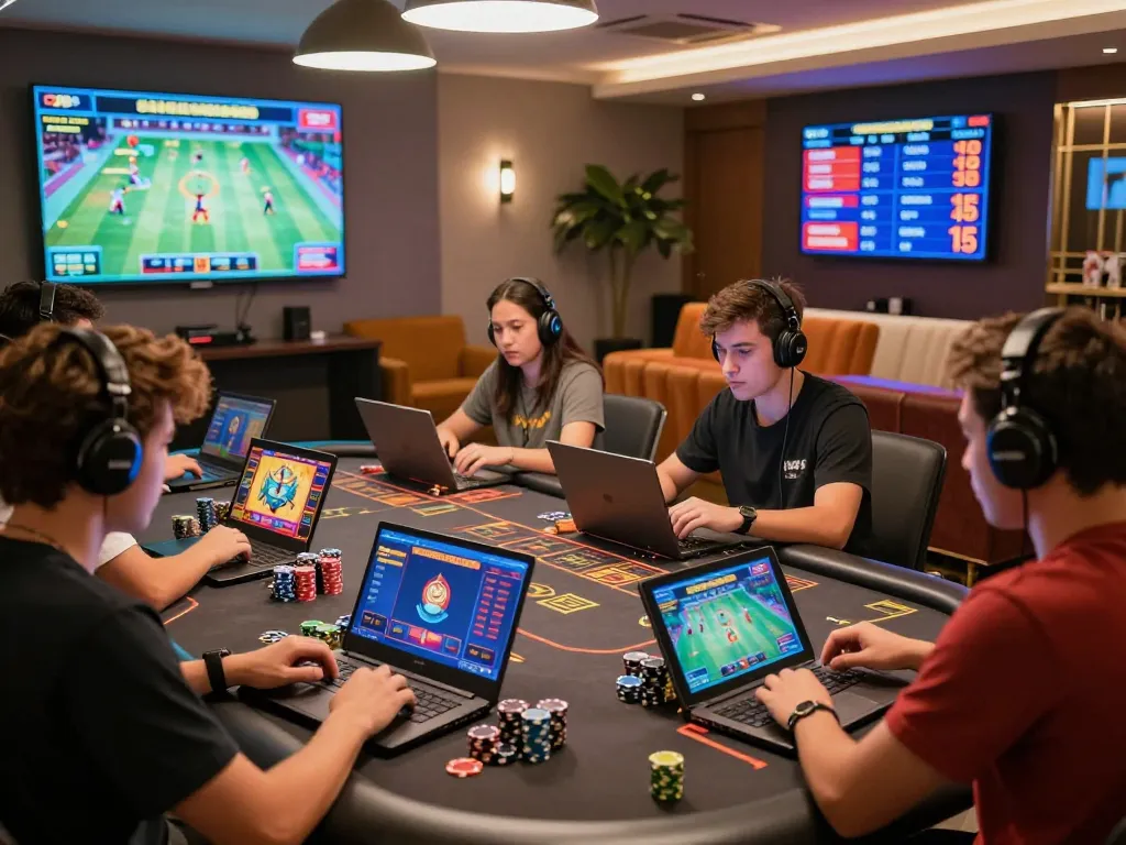 Players enjoying various games at a vibrant online gambling platform showcasing the 789bet link.