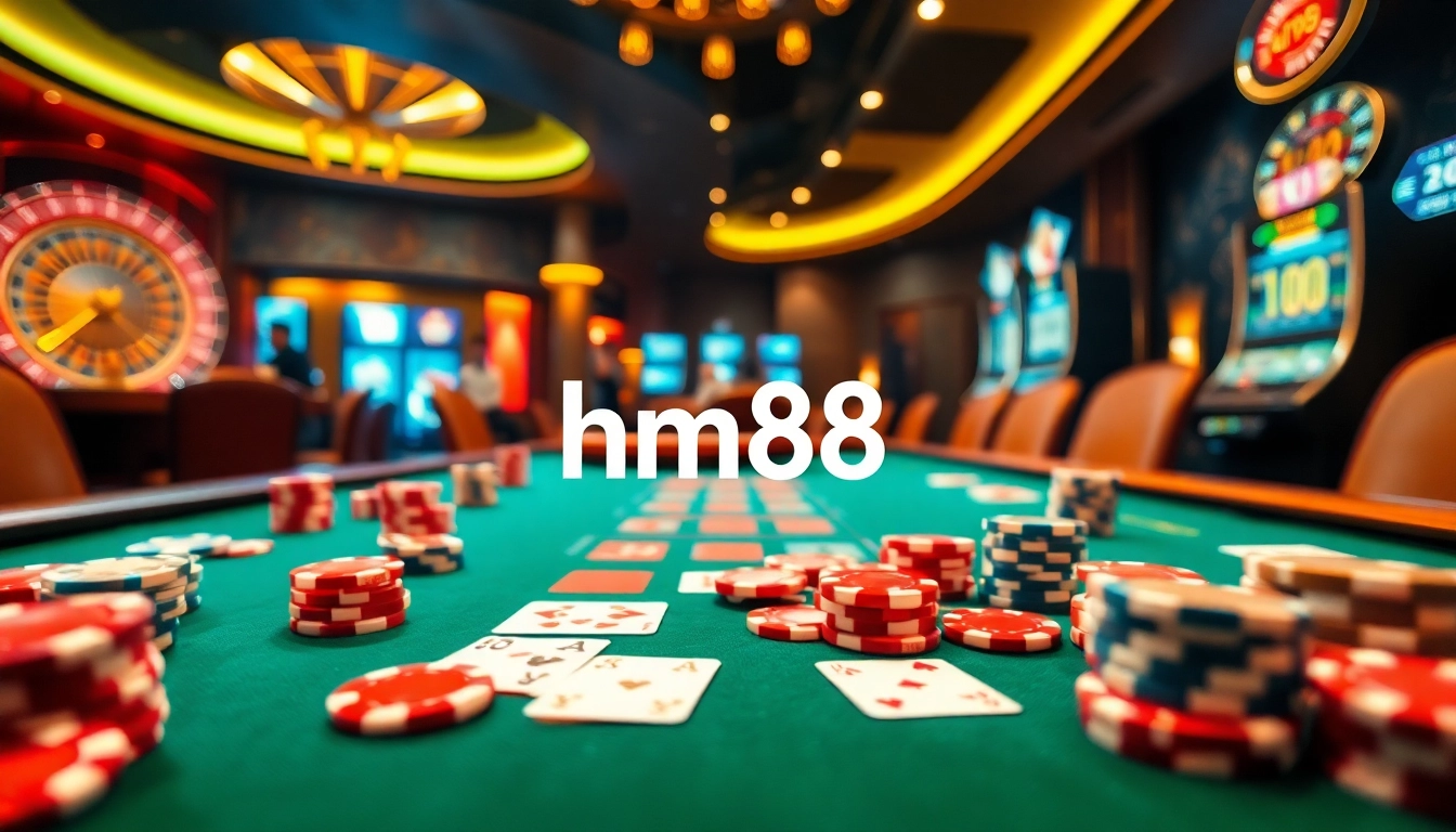 Players enjoying an exciting game at the hm88 casino table surrounded by poker chips and cards.