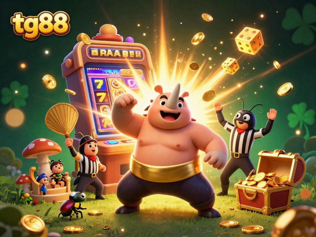 Experience thrilling gameplay at tg88 with an engaging 3D illustration of casino elements and energetic characters.