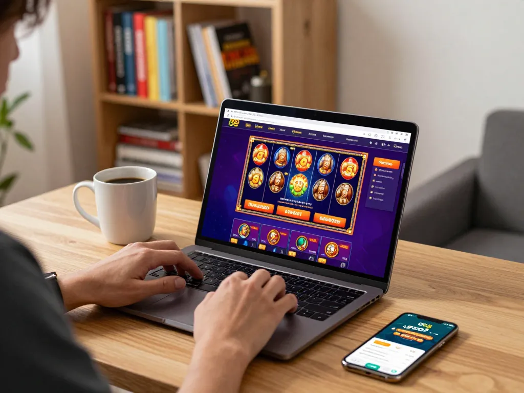 Player enjoying go8 online slot games on a cozy laptop setup with strategic notes.