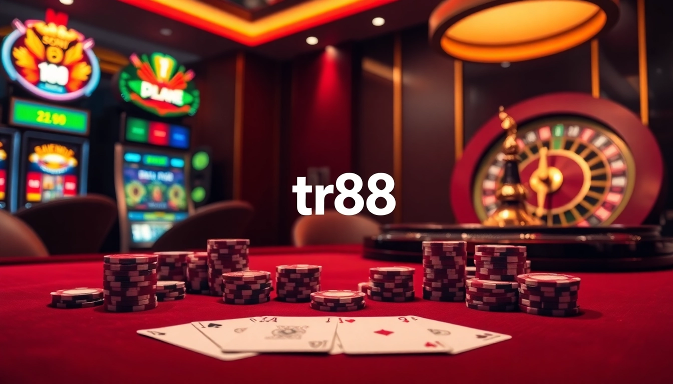 Engage in thrilling gameplay at the tr88 casino with poker chips and slot machines.
