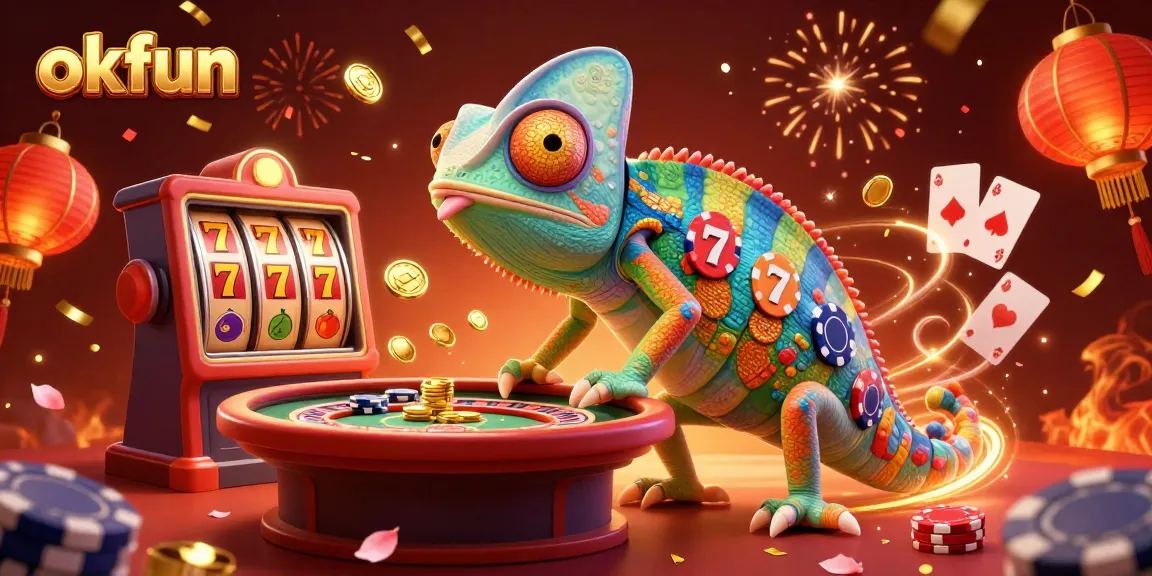 Experience winning strategies with okfun's vibrant casino illustration showcasing dynamic games and colorful elements.