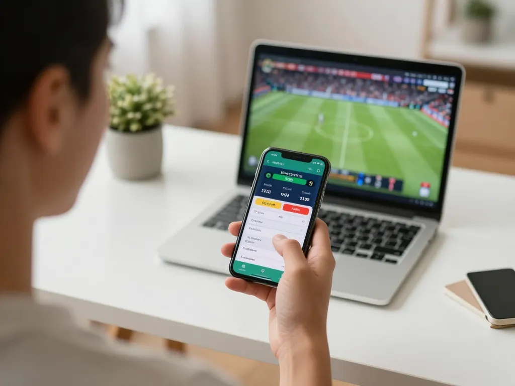 Join the action at tip88 with a person using a mobile sports betting app while analyzing live odds.