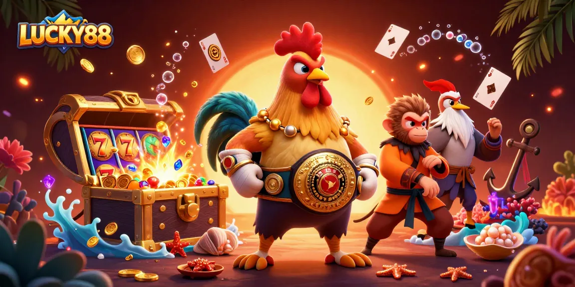 Win big with LUCKY88 in this vibrant casino-themed illustration full of excitement!