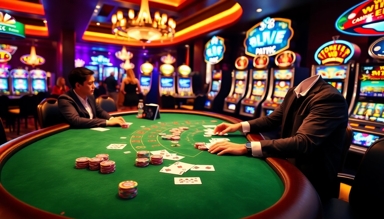 Experience the excitement of playing blackjack at tg88 with vibrant casino tables and colorful chips.