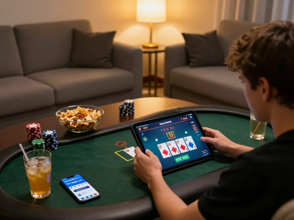 Engaging gameplay on hm88 com as a player strategizes in a cozy home setting.
