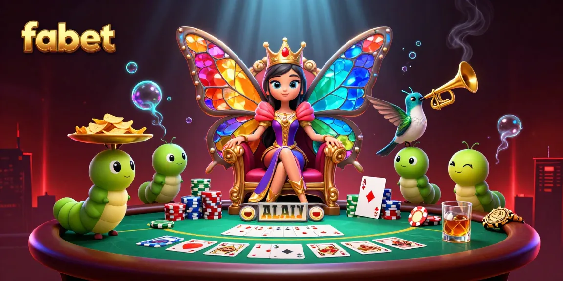 Experience fabet's thrilling gambling scene with a butterfly queen and colorful poker elements.