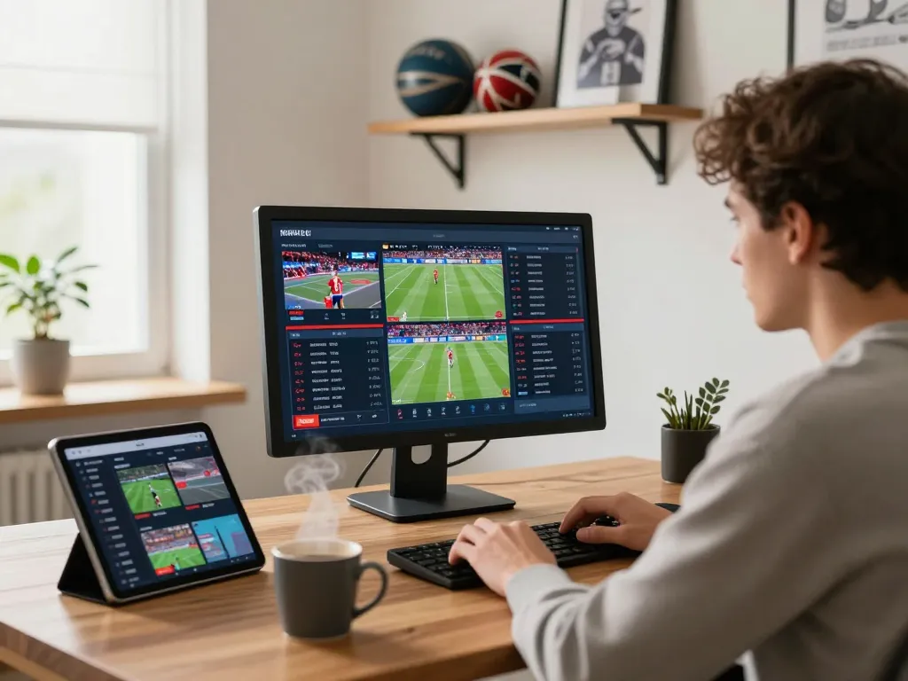 Engaging in sports betting strategy on 188bet platform, reviewing live odds in a modern setting