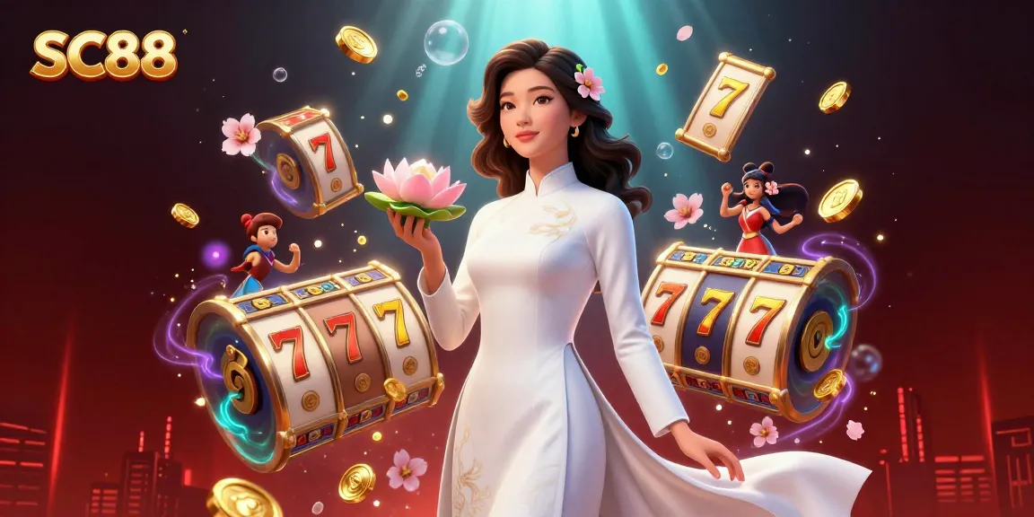 Experience exciting gameplay at SC88, featuring dynamic slot reels and captivating symbols amidst stunning visuals.