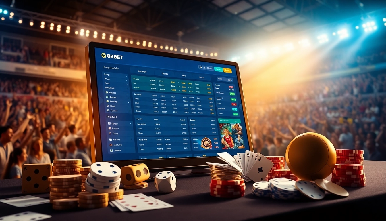 Visual depiction of 8KBET's online betting platform, highlighting sports and casino games.
