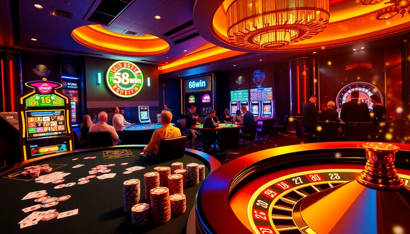 Exciting poker action at 58win casino with vibrant chips and cards.
