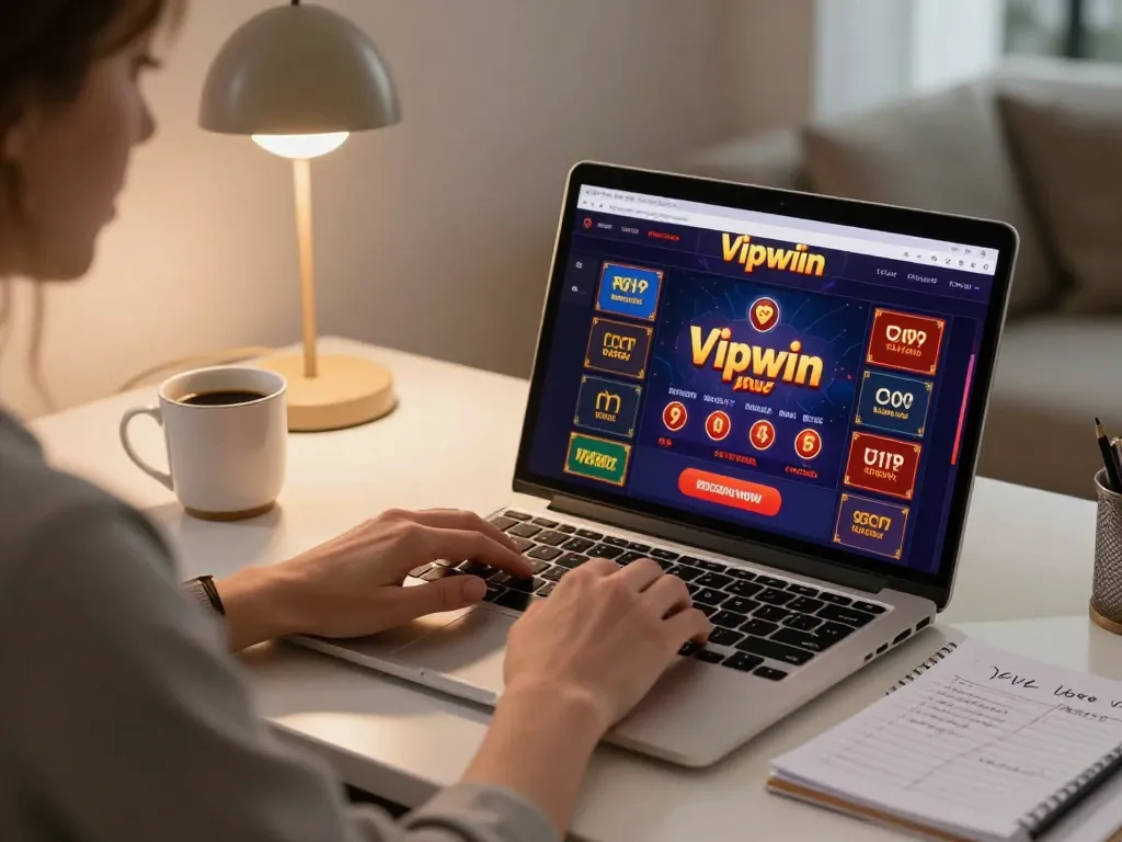 Player reviewing strategies on Vipwin while engaging in online gambling from a cozy home office.