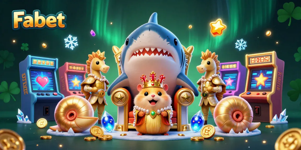 Fabet features a golden hamster king surrounded by colorful gaming elements and royal seahorse guards.