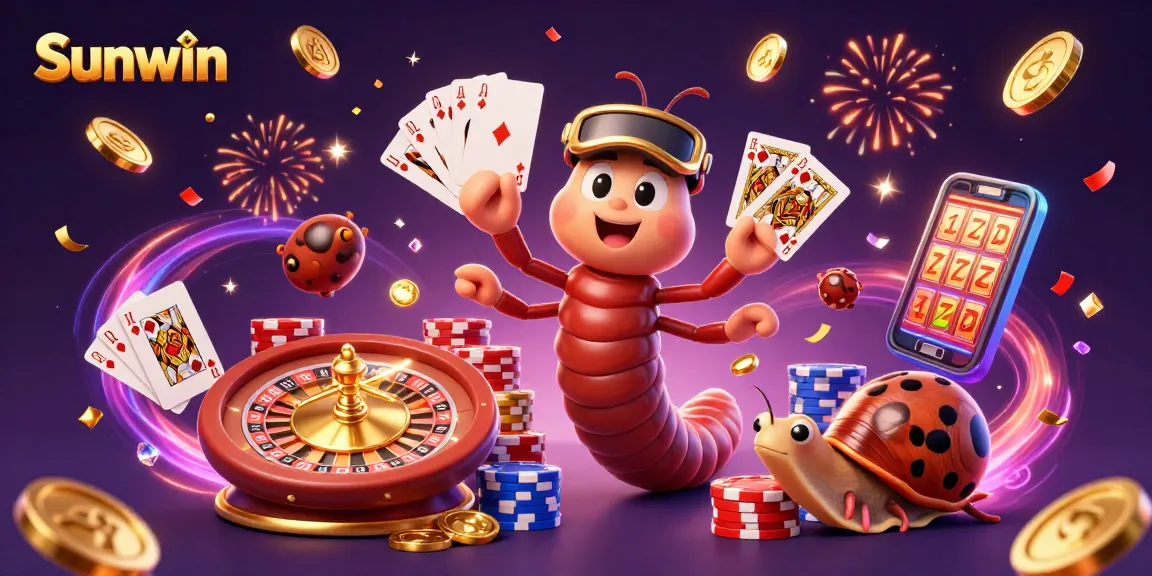 Experience thrilling wins at Sunwin with colorful cards and casino chips in an exciting 3D scene.