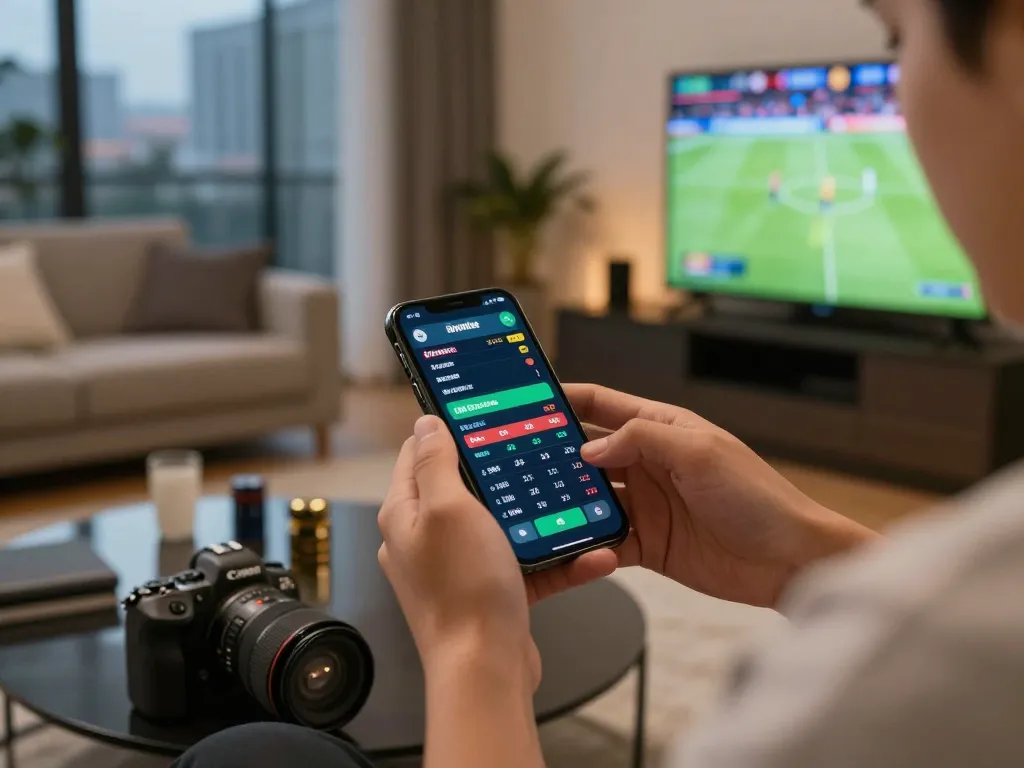 Placing bets on dagago's online app during live sports events while enjoying a cozy atmosphere.
