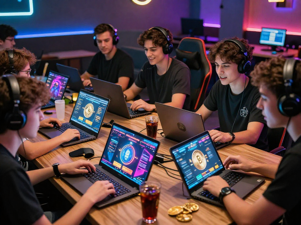Exciting scene at a crypto casino with players engaged in vibrant gaming activities.