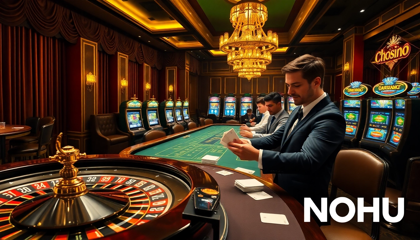 Nohu players placing bets at an exciting roulette table in a high-stakes casino.