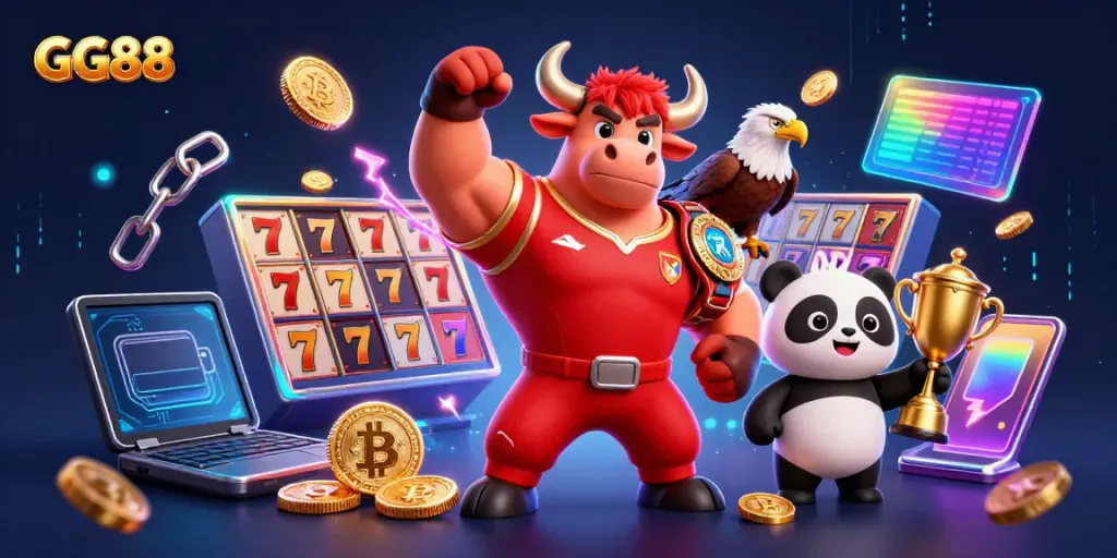 Experience thrilling gameplay with GG88, featuring a dynamic scene of luck and champions.