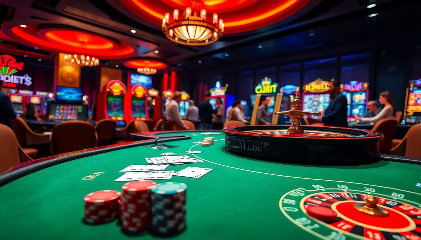 Engaging casino atmosphere at เว็บ soibet with poker chips and a roulette wheel.