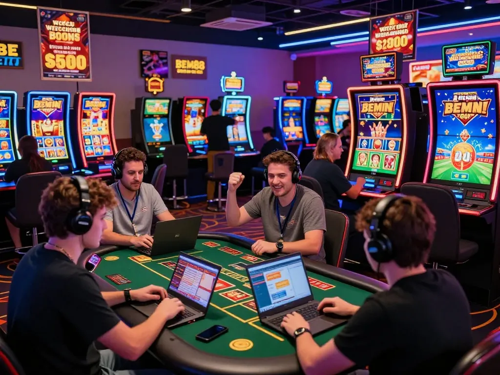 Players immersed in the vibrant BEM88 online gaming experience with games, celebrations, and promotions.