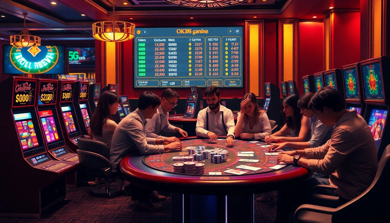 Engaged players enjoying various games on nhà cái OK365's luxurious online gambling platform.