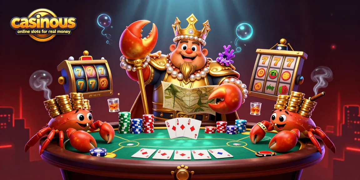 Experience thrilling gameplay with casinous online slots for real money featuring a golden crab emperor in a vibrant casino scene.