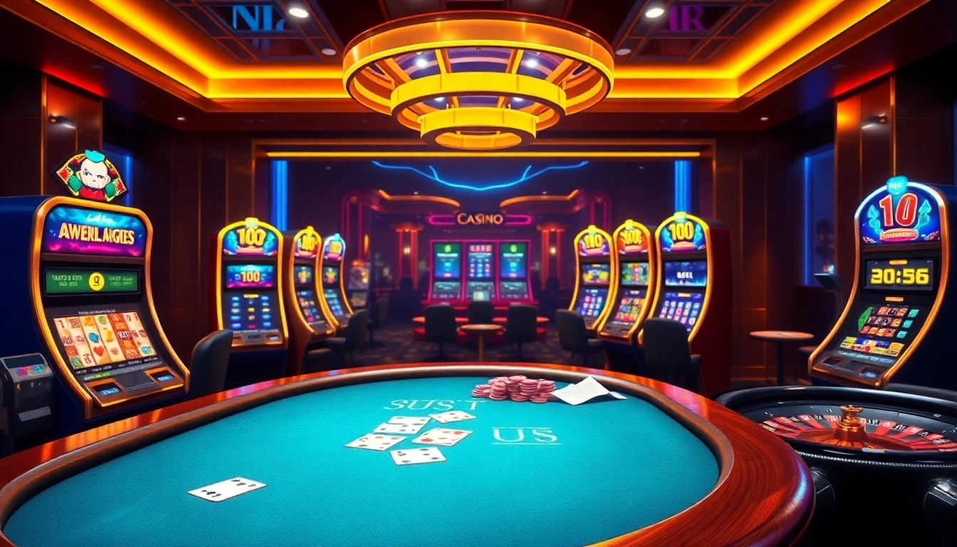 Experience thrilling gameplay at https://69vn39.com/ with a vibrant casino scene featuring poker and roulette.
