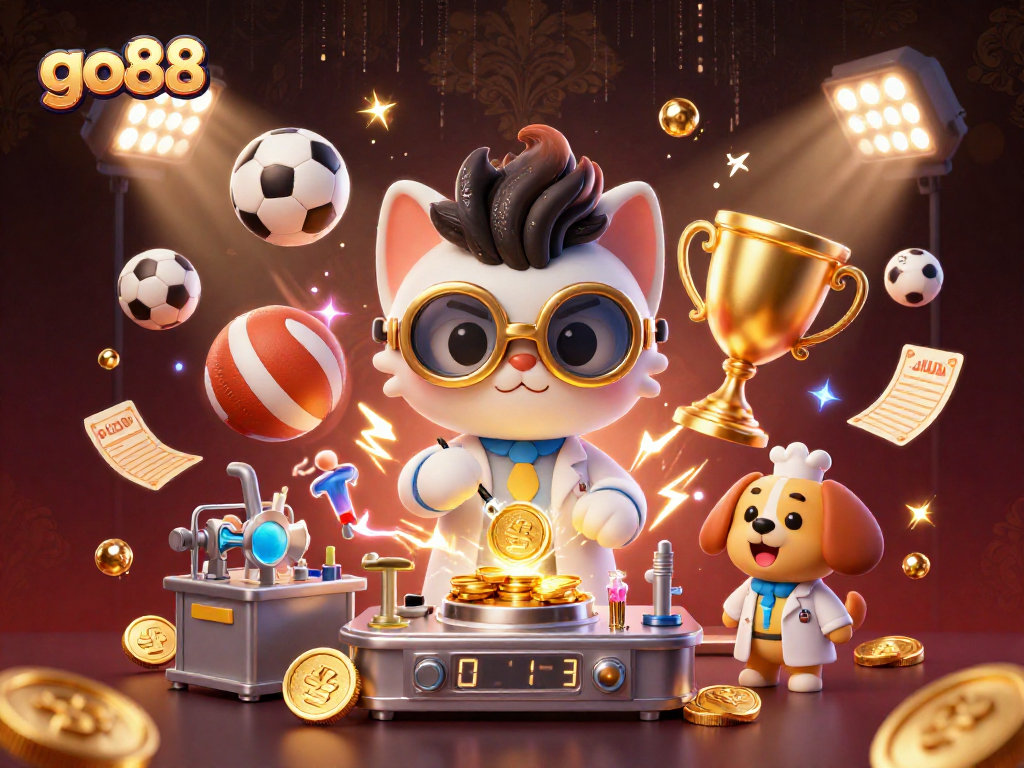 Engage with go88's animated casino experience, showcasing lively sports betting elements and vibrant characters.