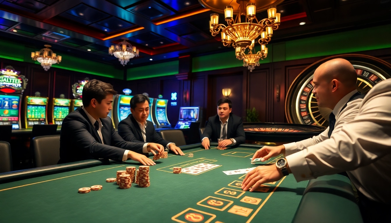 Engaged players at a poker table illustrating the excitement of VaoluoiTV's casino atmosphere.