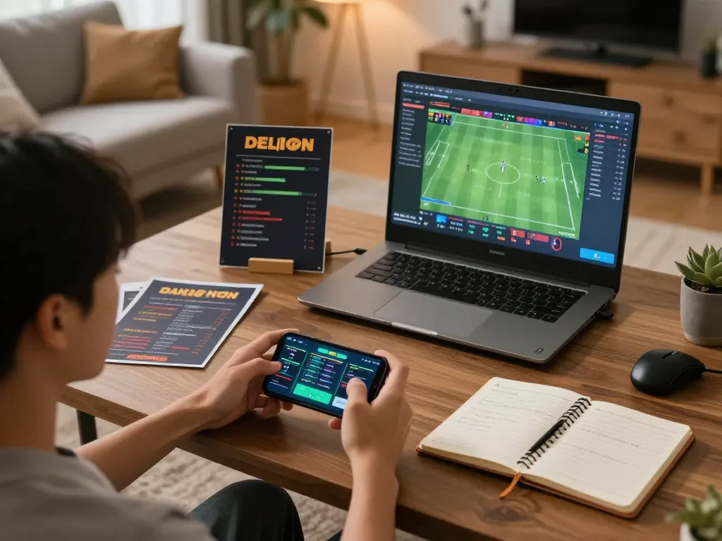 Player using DN88 com app for sports betting in a cozy home setting.