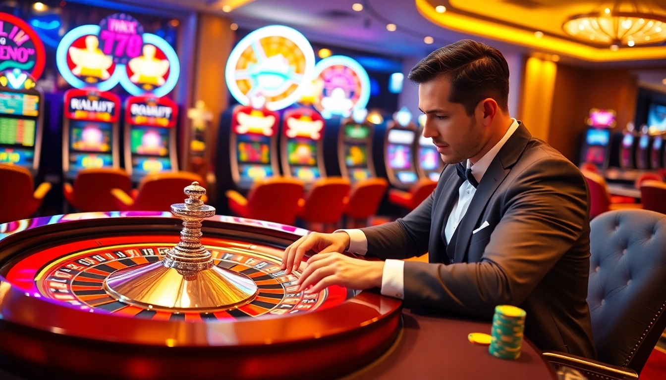 Excited players enjoying the luxury of NK88 casino games with vibrant slot machines.
