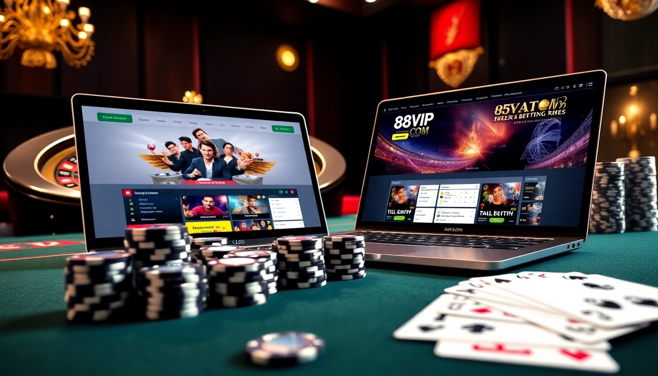 Exciting gaming experience at 68VIP.COM with poker chips, cards, and live betting.