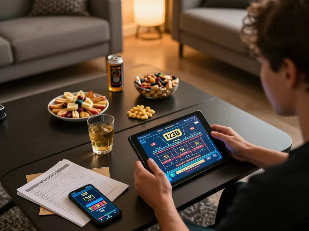 Player engaging with live dealer game on tablet at home, representing the 123B online gaming experience