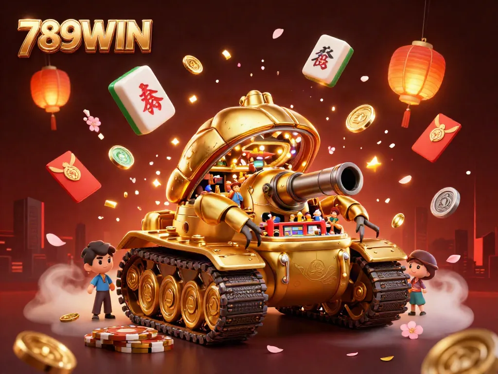 Experience the vibrant casino world of 789WIN in a dynamic, gold-themed 3D illustration.
