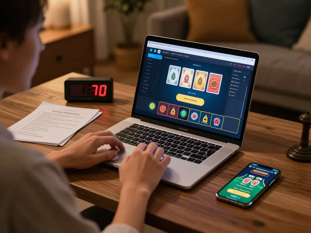 Engaging in online casino gaming with 555WIN, showcasing a live dealer game and strategic notes.