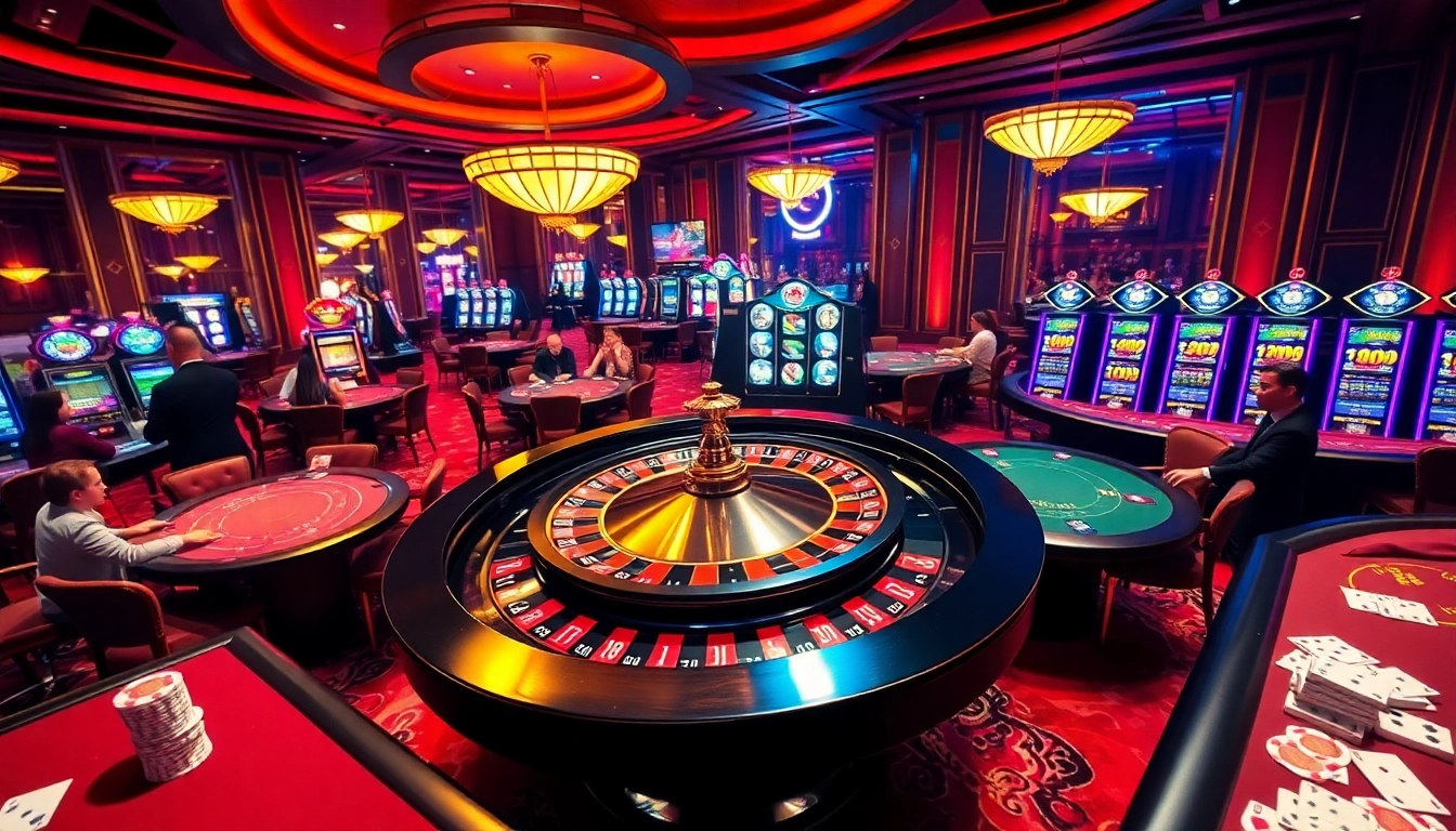 SODO66 players enjoying a thrilling casino atmosphere with roulette and poker tables.
