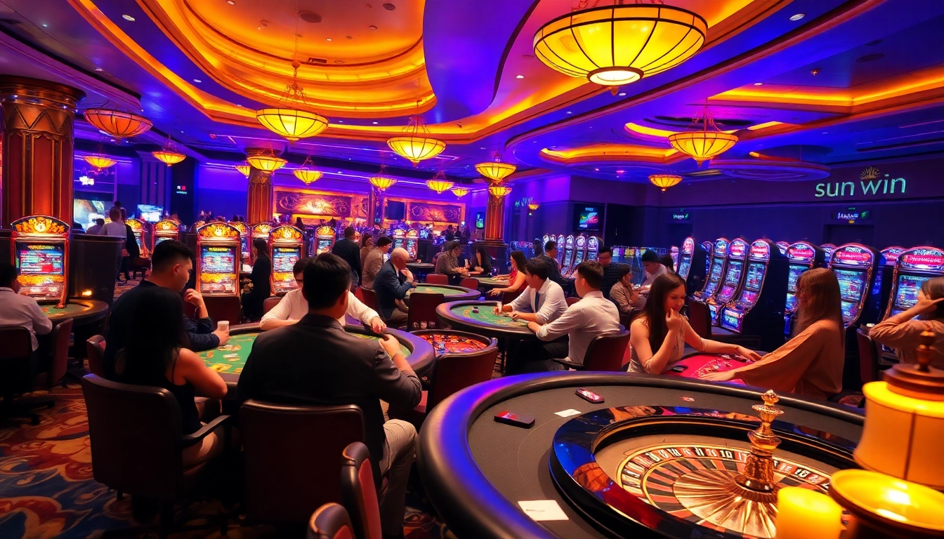 Experience the thrill of sun win gaming with vibrant casino tables and excited players.