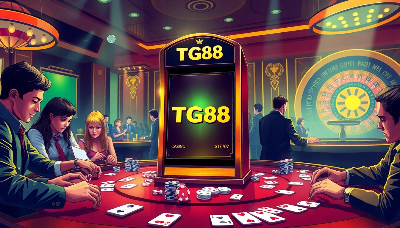 Players enjoying a thrilling game experience at the TG88 slot machine in a luxurious casino setting.