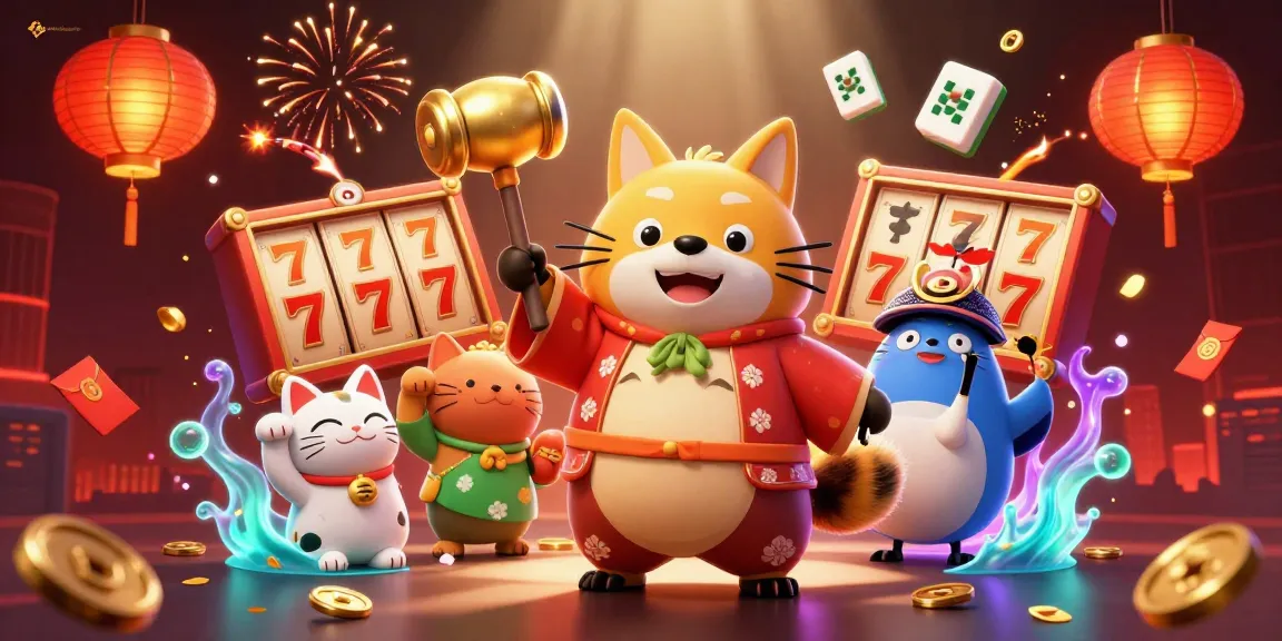 Experience the excitement of linebetbangladesh with cheerful characters and lucky symbols amidst vibrant casino visuals.