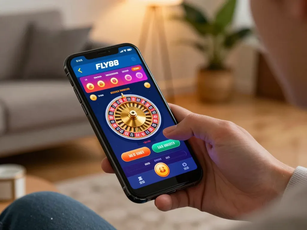 Engaging with FLY88 mobile app during an exciting online roulette game.
