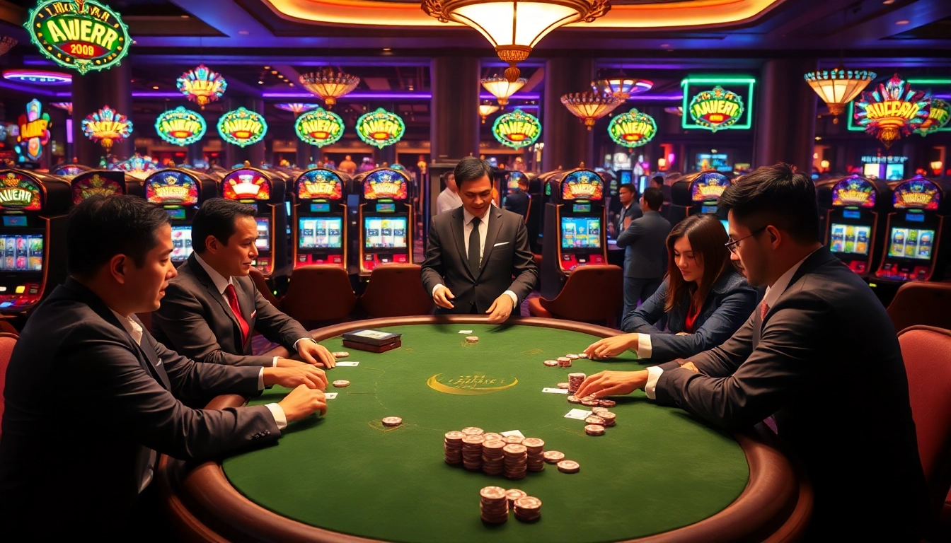 Playing poker at https://gg88.biz/ with vibrant lights and a luxurious casino atmosphere.