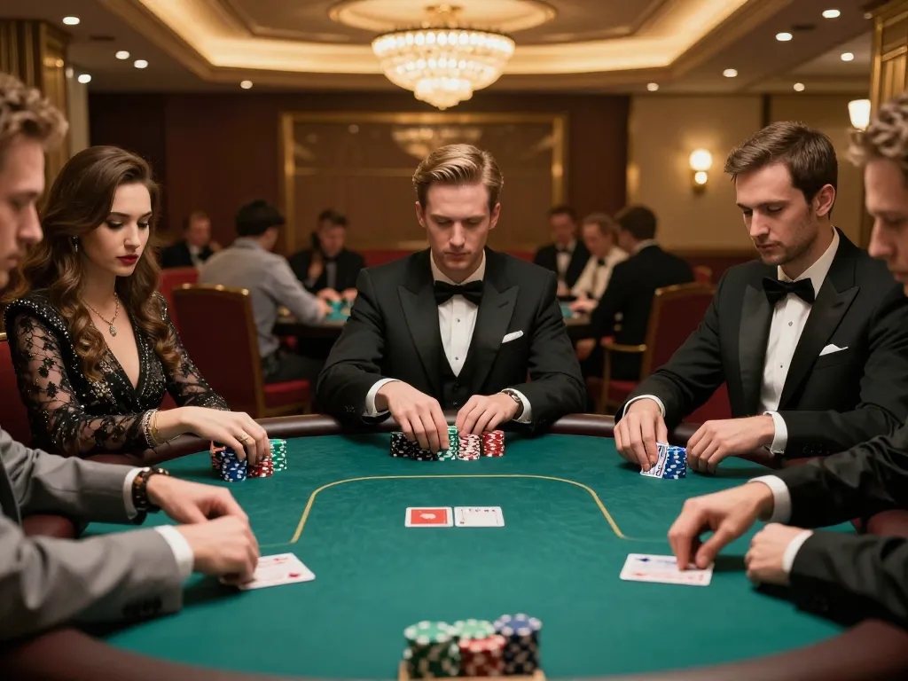 Intense poker gameplay at Go88 with players strategizing at a high-stakes table