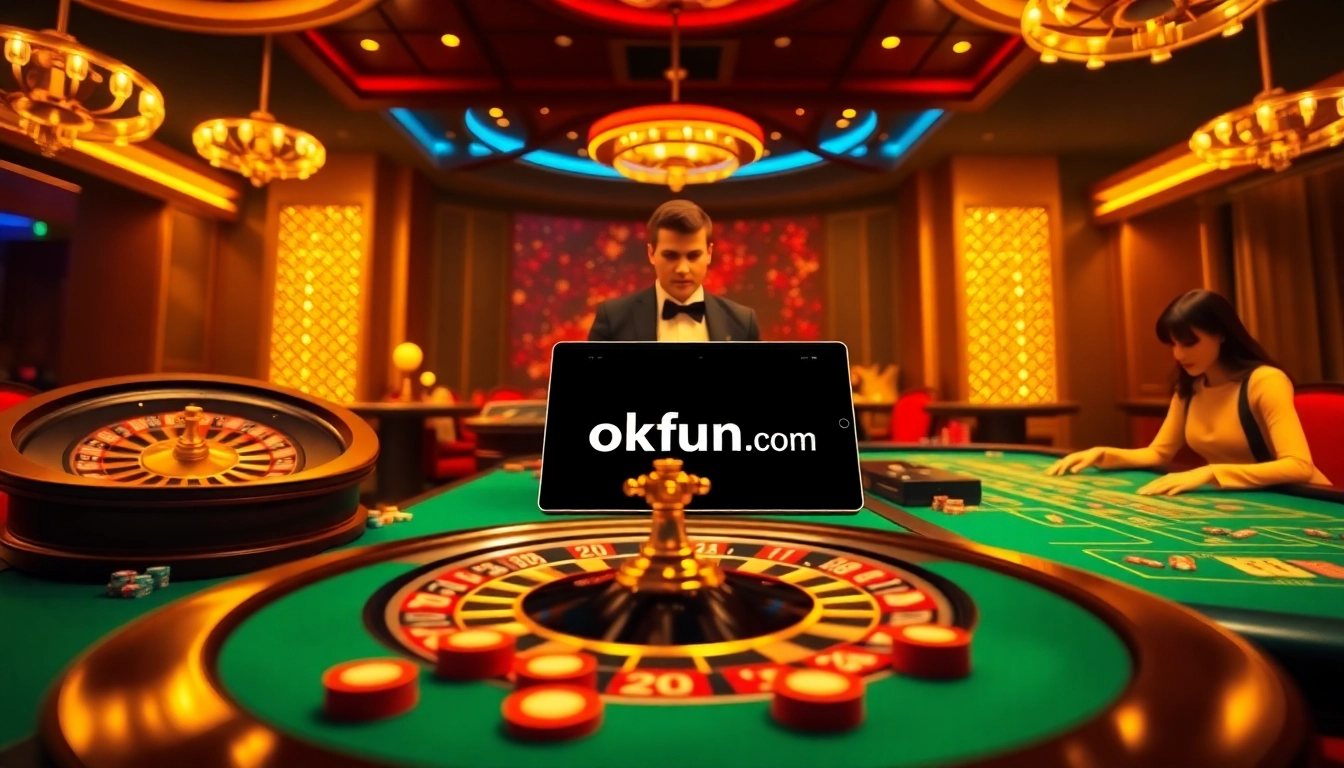 Experience the thrill of gambling at okfun.cn.com with casino tables and interactive gaming setups.
