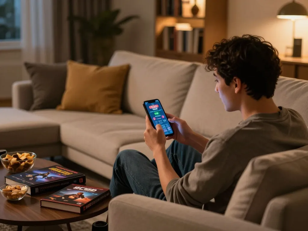 Engaged user placed bets through the SC88 Link app in a cozy home gambling setup