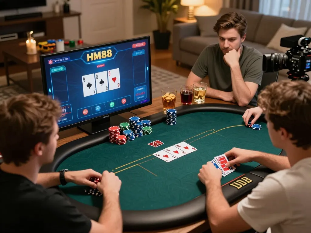 Players engaged in an exciting online poker game at HM88, showcasing immersive gameplay and a cozy atmosphere.