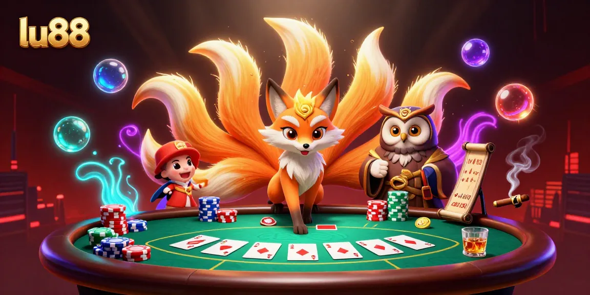 Join the action with lu88 in this vibrant casino scene featuring a nine-tailed fox spirit.