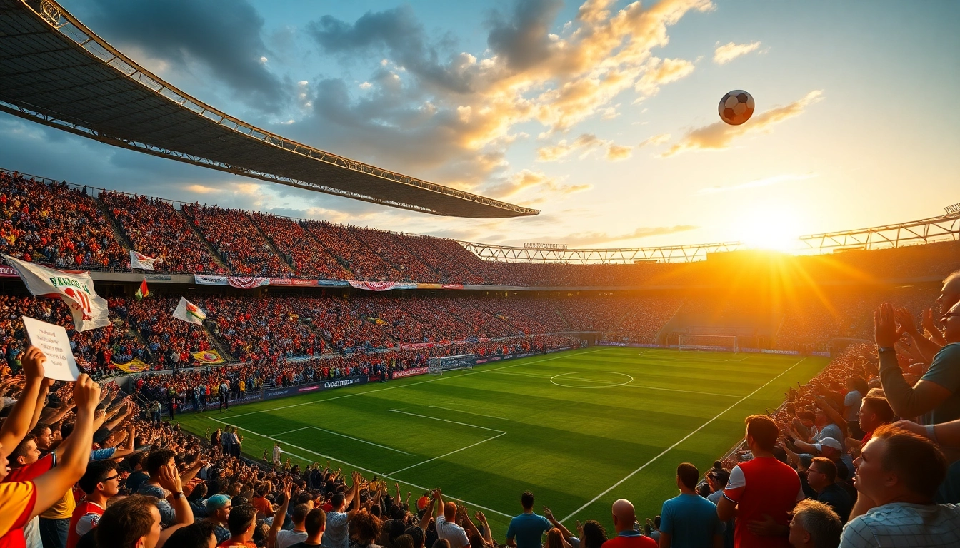 Bongdanet soccer stadium filled with cheering fans and vibrant team colors during a match.